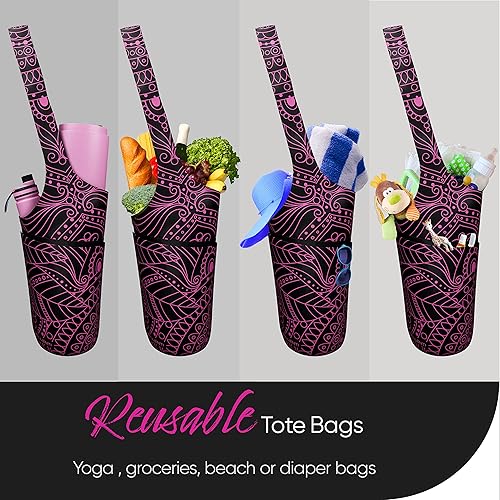 Miniatura 5 de Millenti Bolsa para esterilla de yoga manos libres, elegante diseño reversible con cremallera para teléfono, billetera y llaves, bolsillo lateral