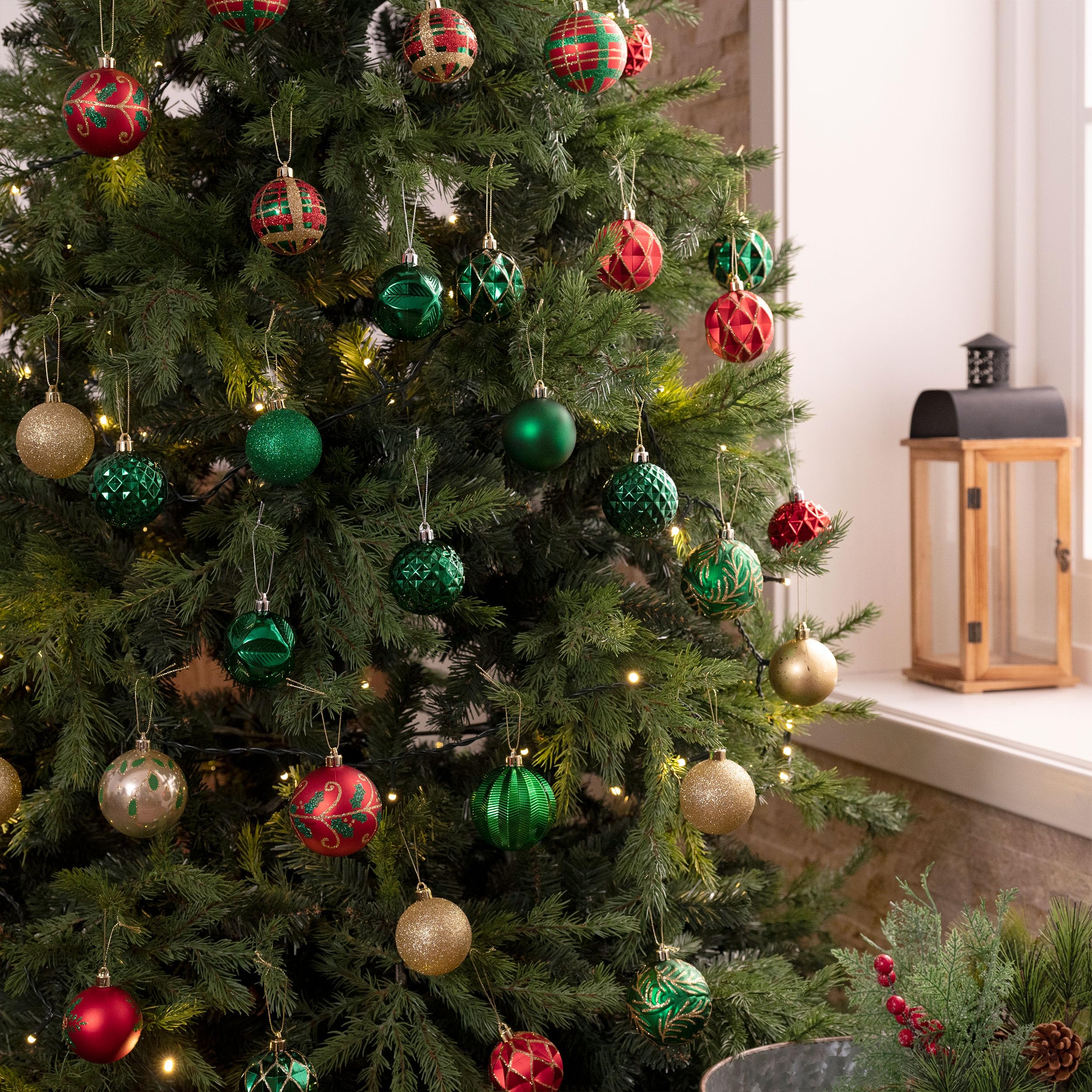 Valery Madelyn Boules de Noël incassables pour décoration d'arbre de Noël 24 carats 60 mm avec jupe d'arbre (non incluse)