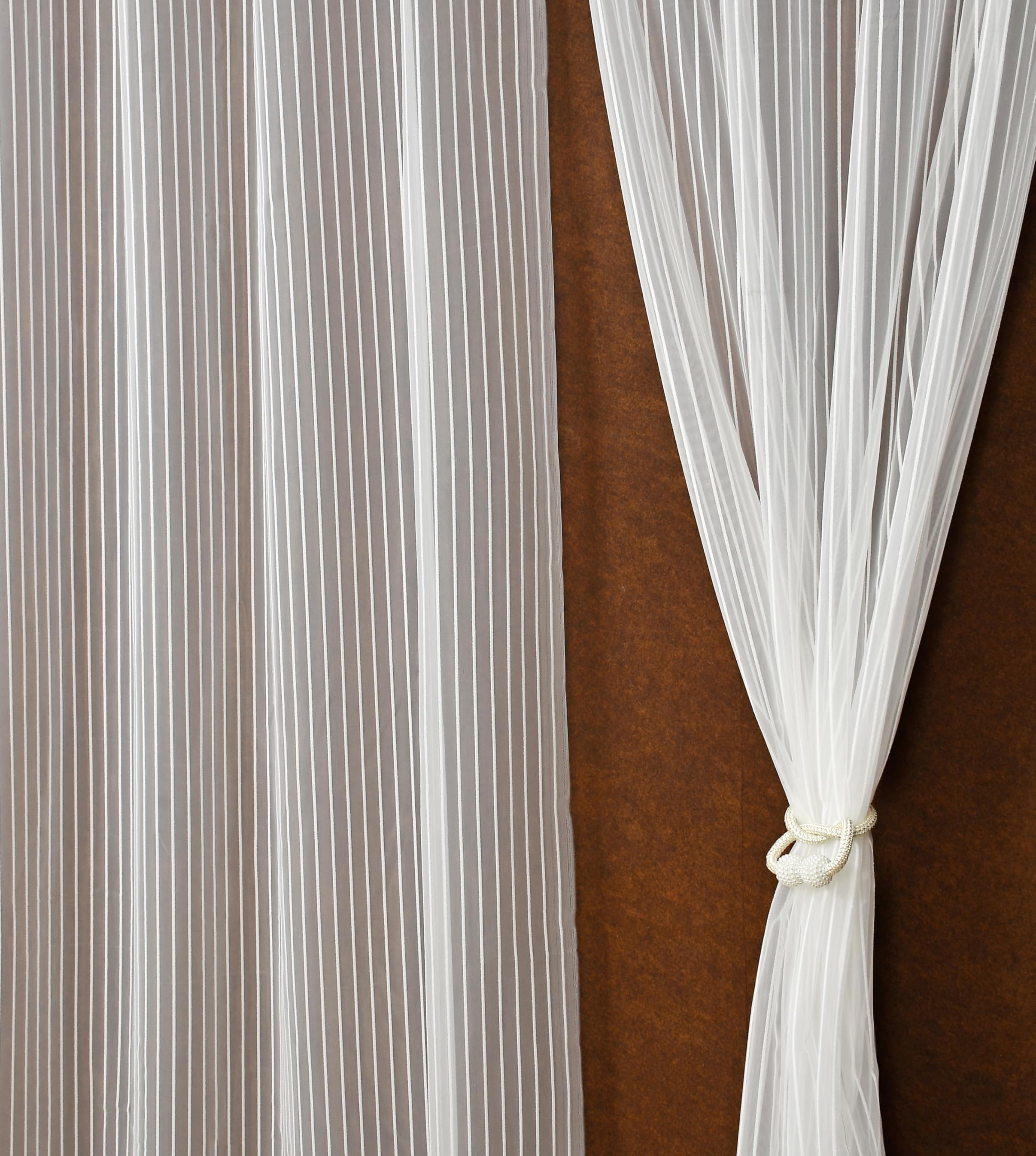 Homefab India 2 Piece Sheer Strips Door Curtain - 7 ft, White