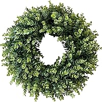 IPLNTS 20" Artificial Boxwood Wreath for Front Door - All Seasons Green Farmhouse Hanging for Indoor Outdoor Home Decor