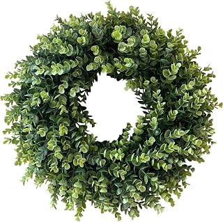 IPLNTS 20" Artificial Boxwood Wreath for Front Door - All Seasons Green Farmhouse Hanging for Indoor Outdoor Home Decor
