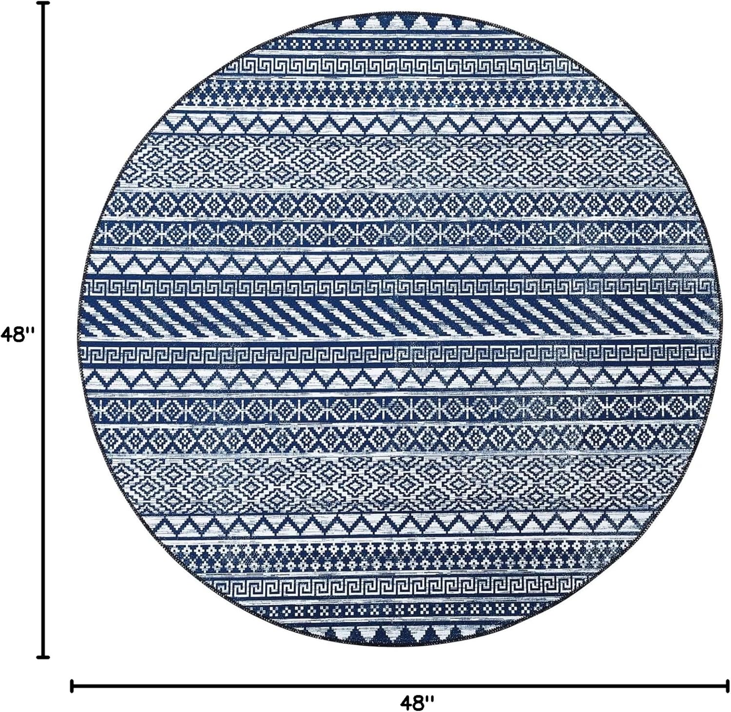 COZYLOOM 4ft Round Boho Area Rug, Vintage Moroccan Geometric, Black White, Machine Washable, Non-Slip, Low Pile