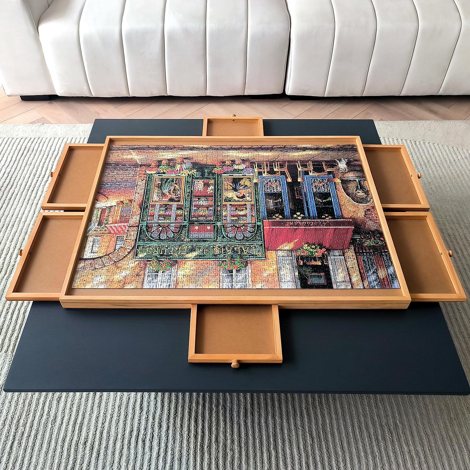 1000 Piece Puzzle Board with Drawers, 21" x 29.8", Portable Wooden Jigsaw Puzzle Table, Suitable for Adults, Used for Puzzle Storage and Sorting, Gifts for Friends and Family