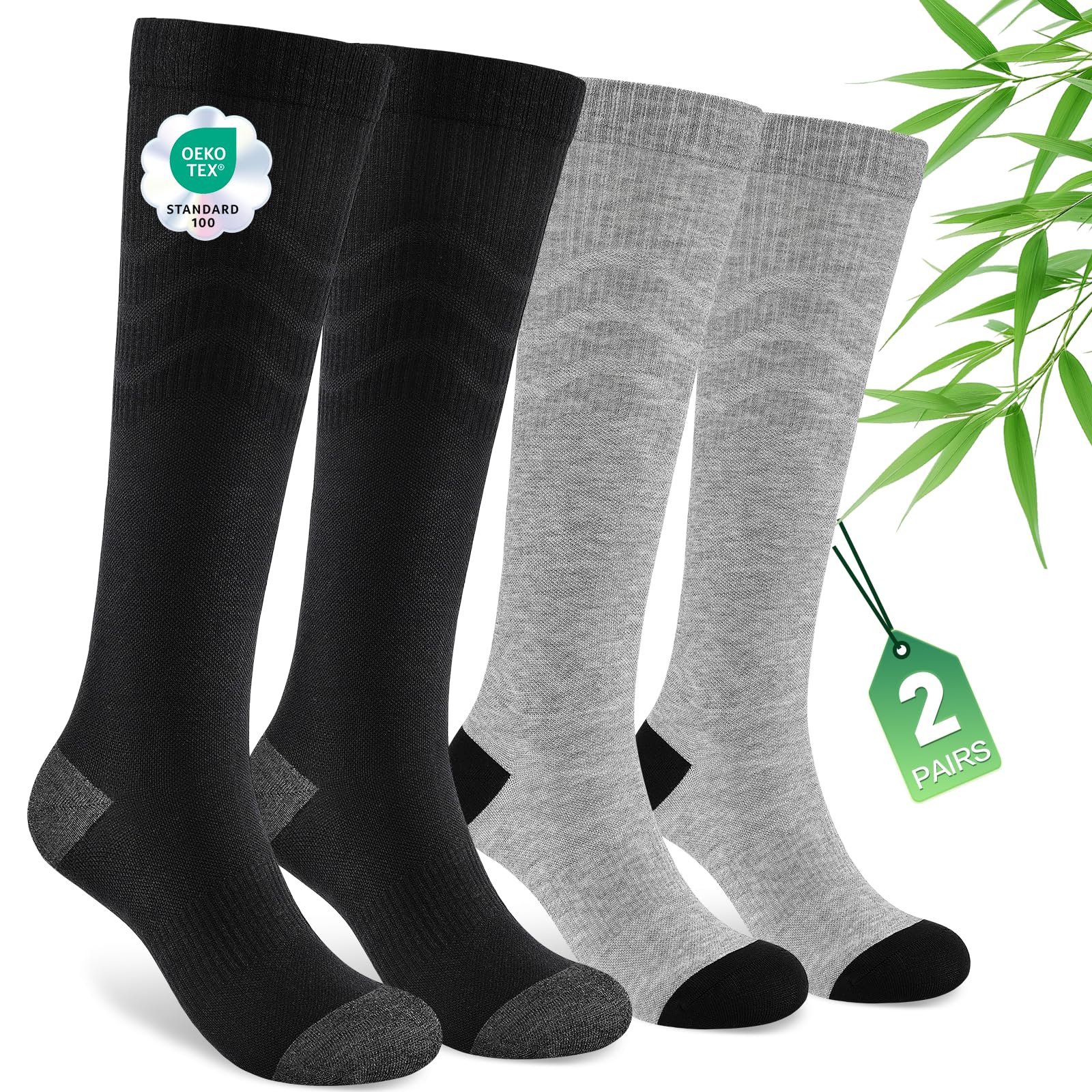Compression Socks for Women & Men, 2 Pairs Bamboo Viscose 15–20mmHg, Knee High Cushioned Flight & Travel Support Socks for Work, Pregnancy, Nursing, Flying, Sports, Long Standing-image-39