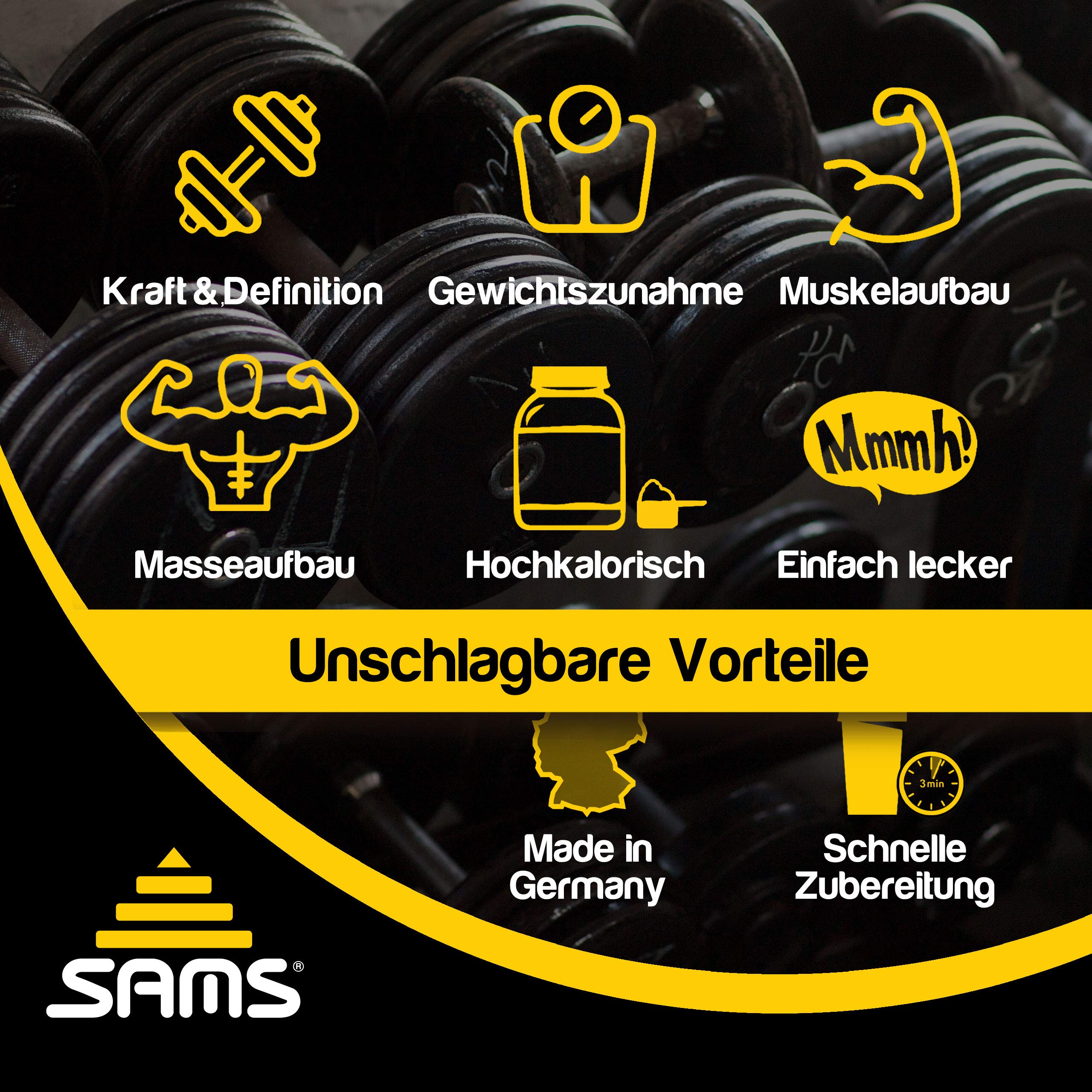 5000 Kalorien pro Tag – Mass Weight Gainer mit Whey Protein Isolat Pulver – Aufbaunahrung für maximale schnelle Gewichtszunahme – Muskelaufbau & Masseaufbau SAMS Ultra Hardgainer (Vanille 1050 g)