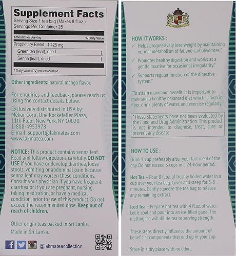 Miniatura 3 de Lakma Wellness - Té súper delgado con sabor a mango 25 bolsas de té sin OMC sin gluten sin lácteos sin azúcar y 100 natural descafeinado