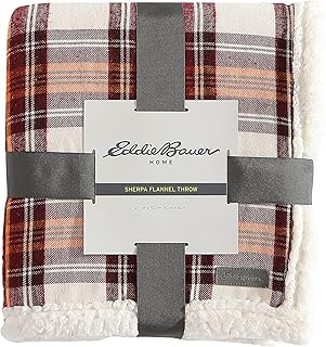 Eddie Bauer - Plush Sherpa Fleece Throw - Soft & Cozy Reversible Blanket, Ideal for Travel, Camping, & Home, Edgewood Red