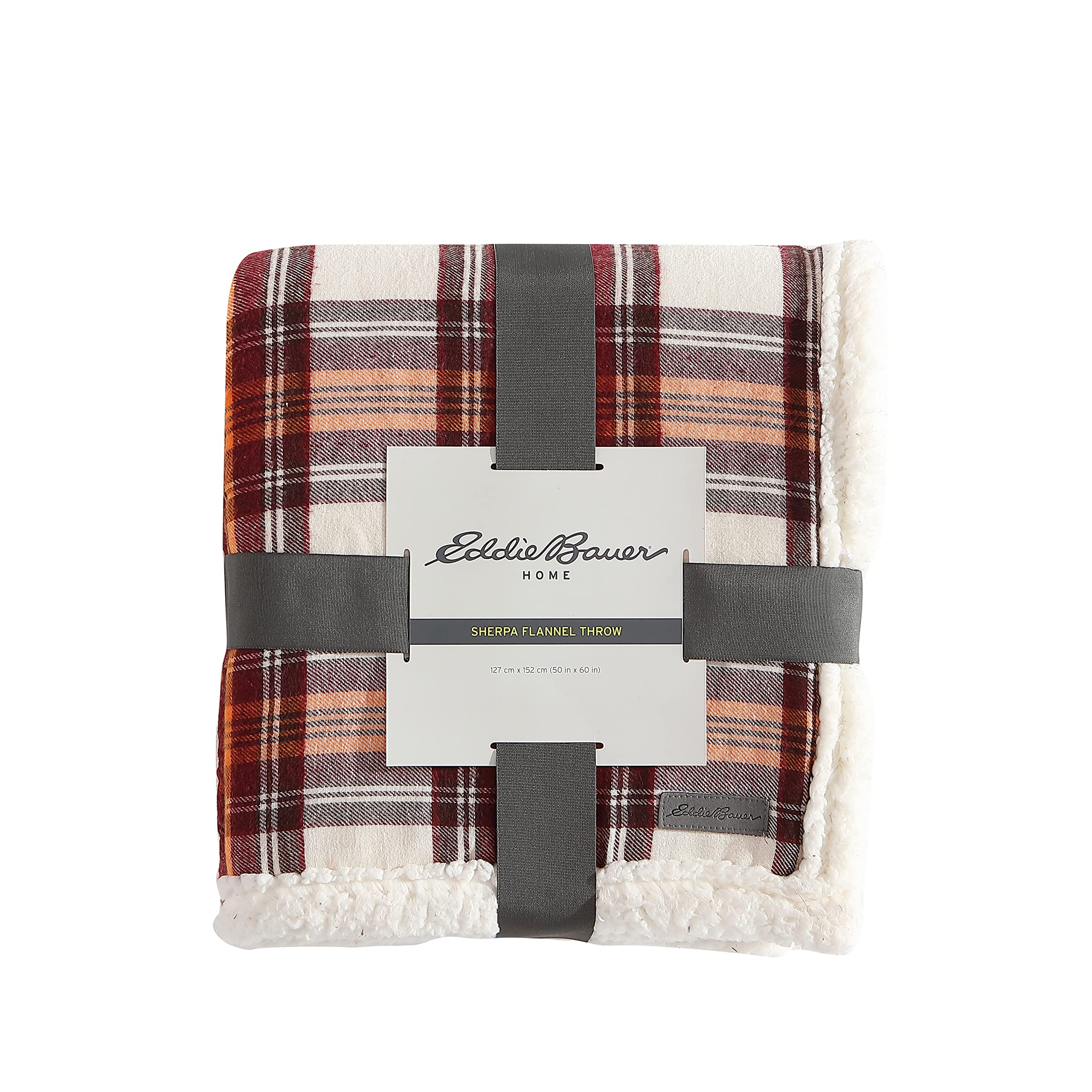 Eddie Bauer - Throw Blanket, Reversible Sherpa Fleece Bedding, Home Decor for All Seasons (Edgewood Red, Throw)