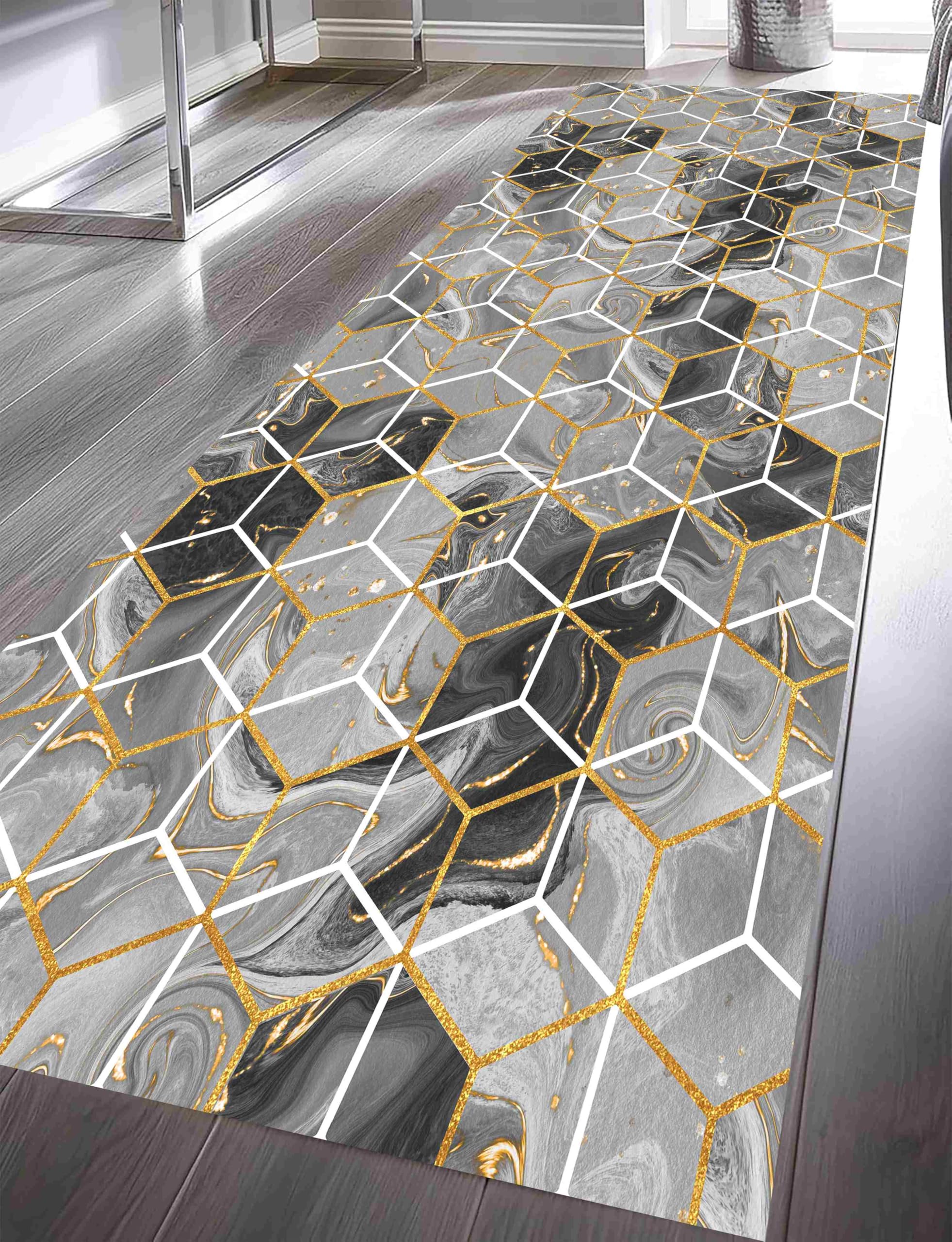 Modern Runner Rug for Hallway,50x150cm, Non Slip Marble Gray Design Geometric Plaid Carpet Long Hall Non-Slip Washable Rugs Grey Kitchen Floor Runners for Hallway Entryway Living Room Laundry Room