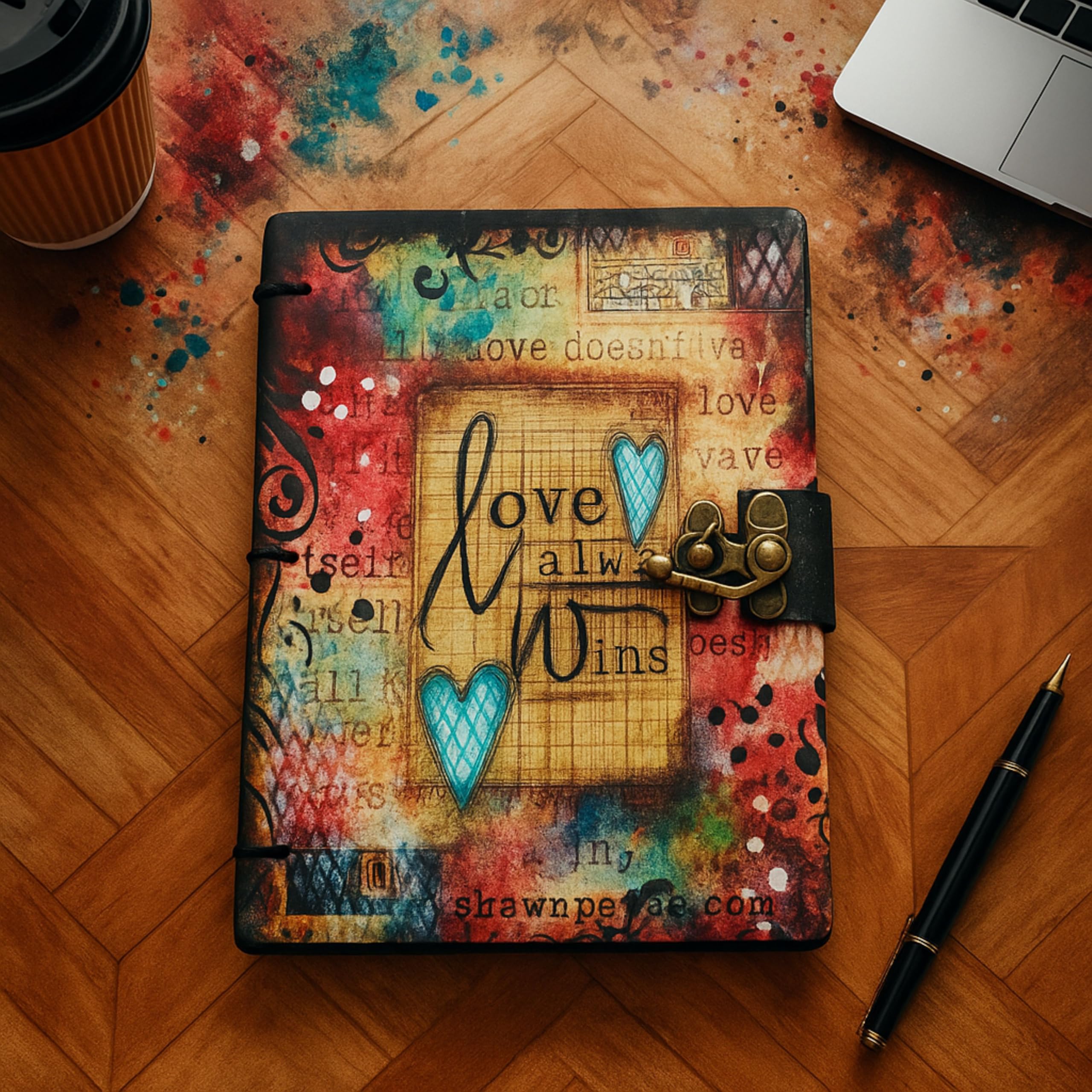 Design Dimension – Handmade Cardboard Printed Diary With Vintage Lock Cum Notepad (Notebook) For Men And Women Plain Paper Of 5x7 Inch Size 200 Pages Perfect For Writing, Sketching And Travel Diary Our Gifting (Love always win)