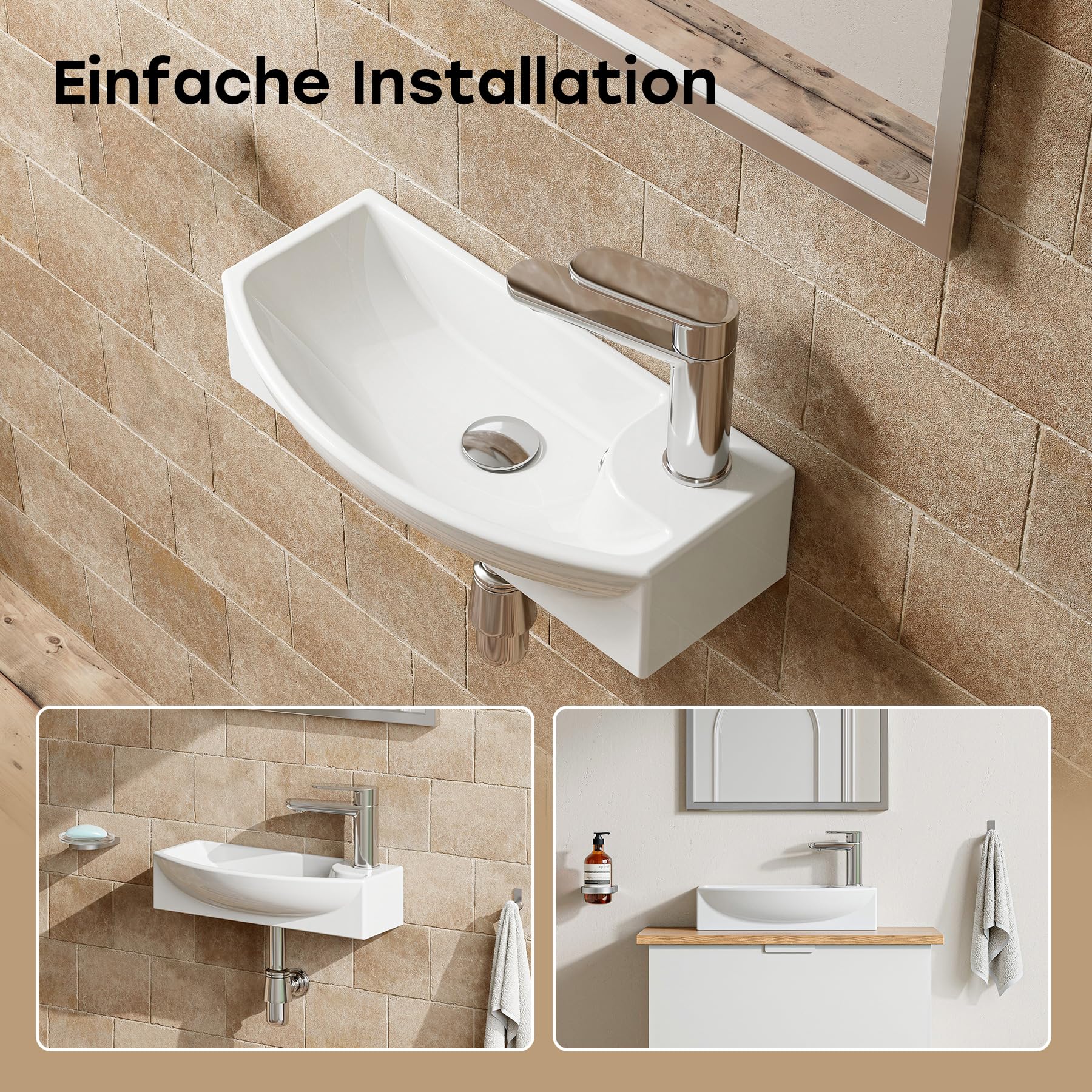 HOROW Waschbecken Klein Gäste WC 45 cm Breit Weiß