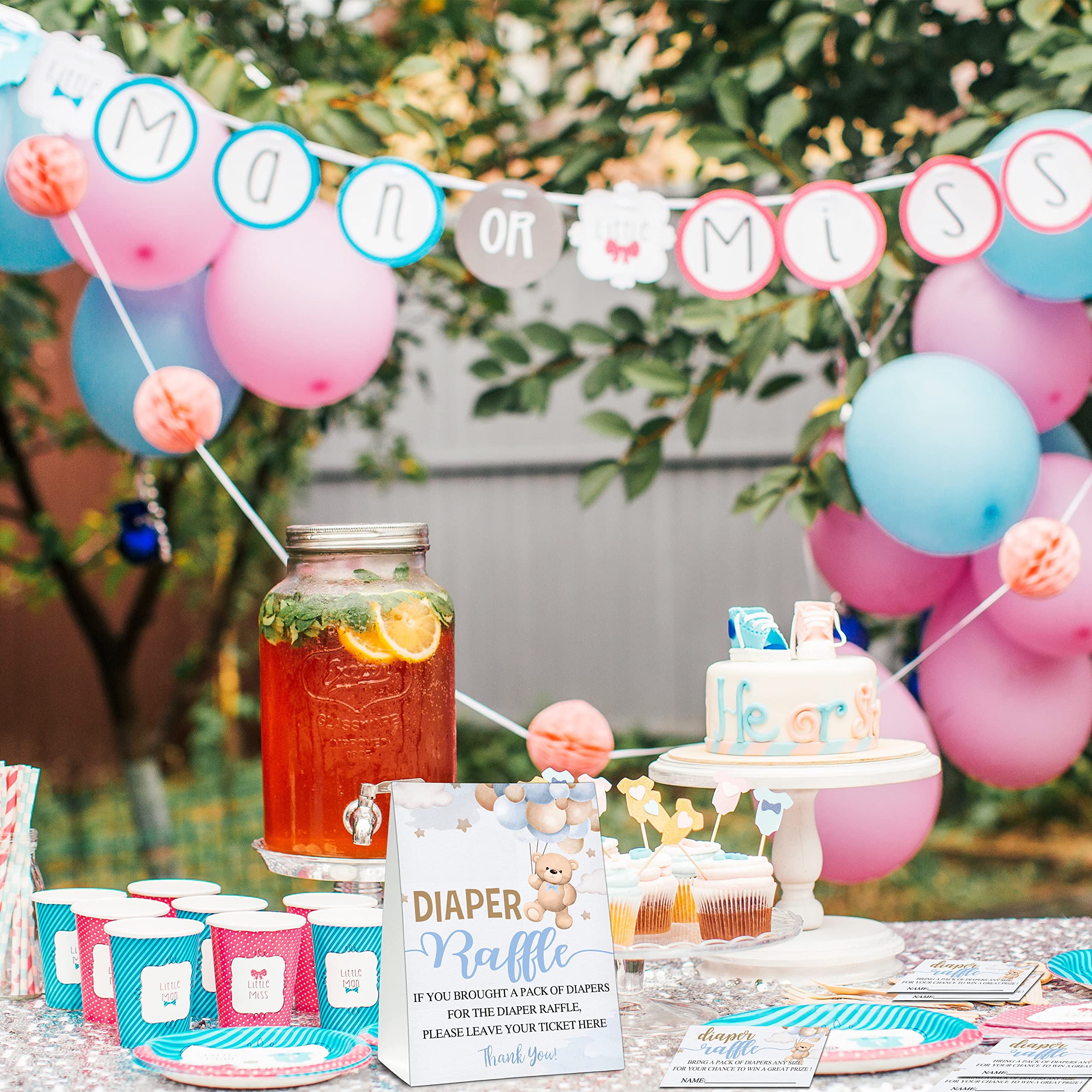 Baby Shower Diaper Raffle Game Kit - Includes 1 Standing Sign & 50 Tickets In Baby Blush Floral Design