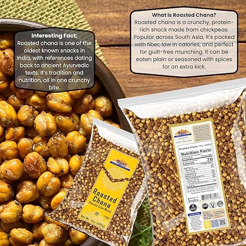 Miniatura 4 de Rani Chana asada (garbanzos) Sabor liso 14oz (400g)  Todo natural  Vegano  Sin conservantes  Apto para gluten  Origen indio  Gran aperitivo, listo