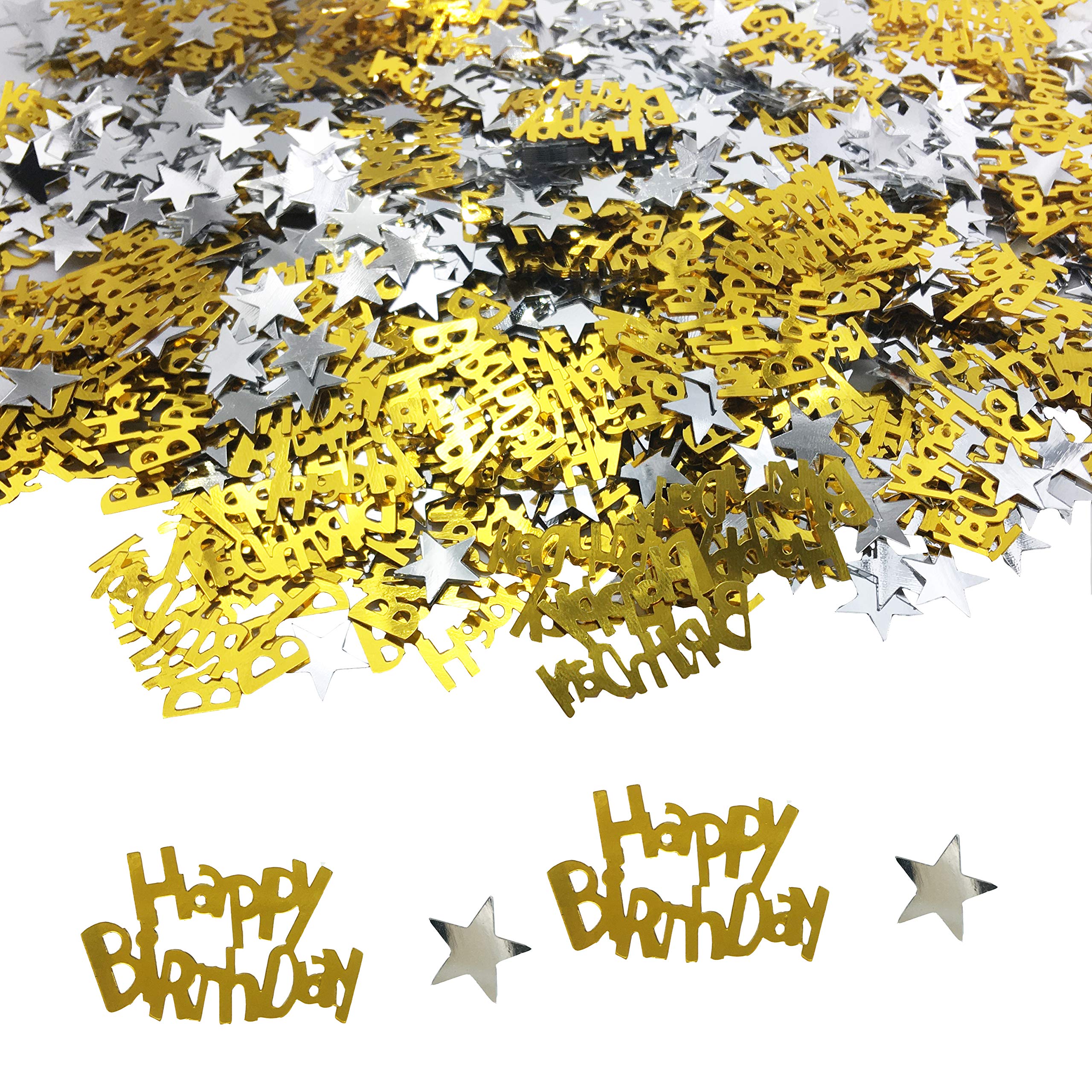 Happy Birthday Table Confettis Happy Birthday and Silver Star Confettis for Birthday Party Table Decorations (30g) (Golden)