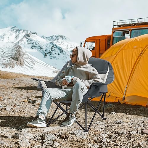 Miniatura 2 de Silla de campamento de gran tamaño, sillas de camping plegables portátiles con bolsillo lateral, portavasos y bolsa de transporte, sillas de