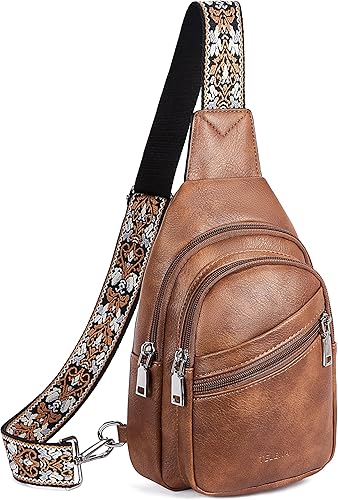 Telena Bolso bandolera para mujer, cangureras cruzadas para mujer, bolso de pecho de moda con correa ajustable, 1-marrón camello