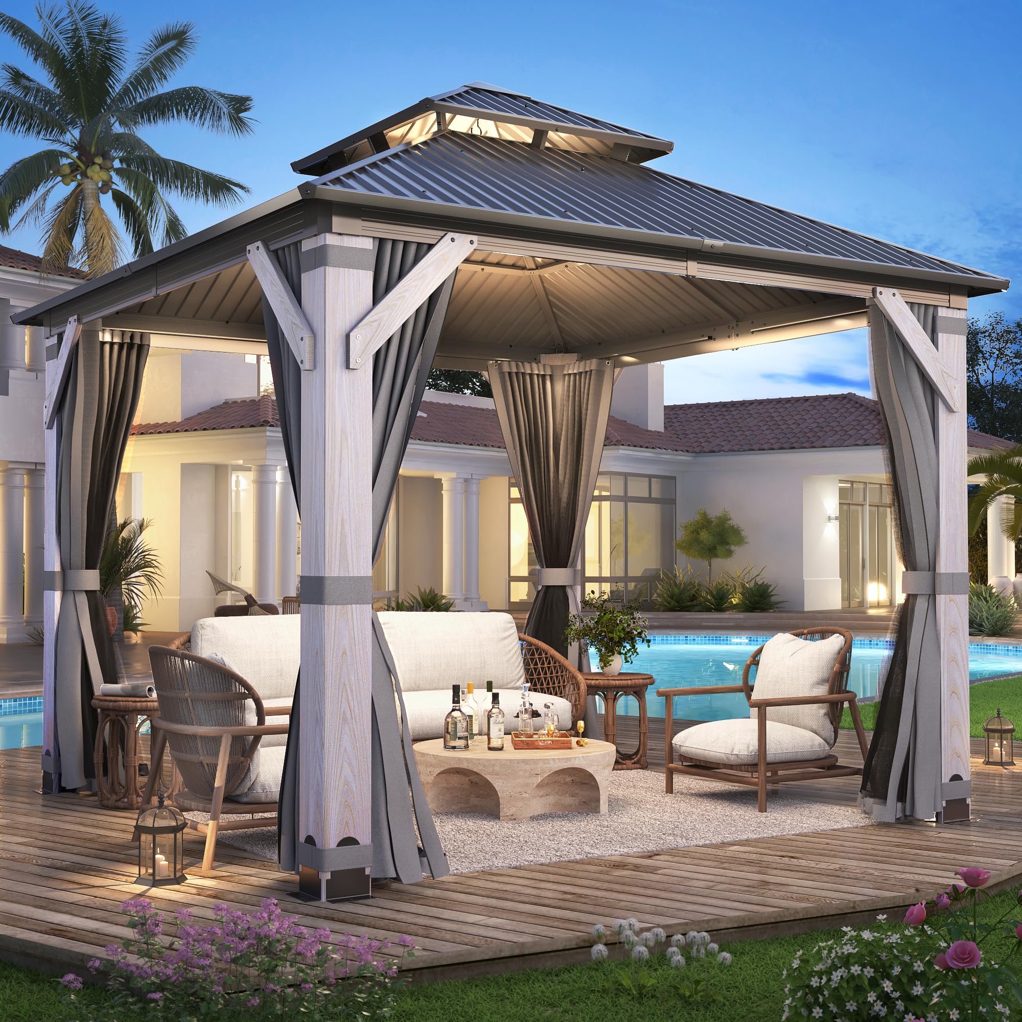 Amazon.com : Howsvn 8.5x8.5FT Hardtop Wood Gazebo, Outdoor Gazebo