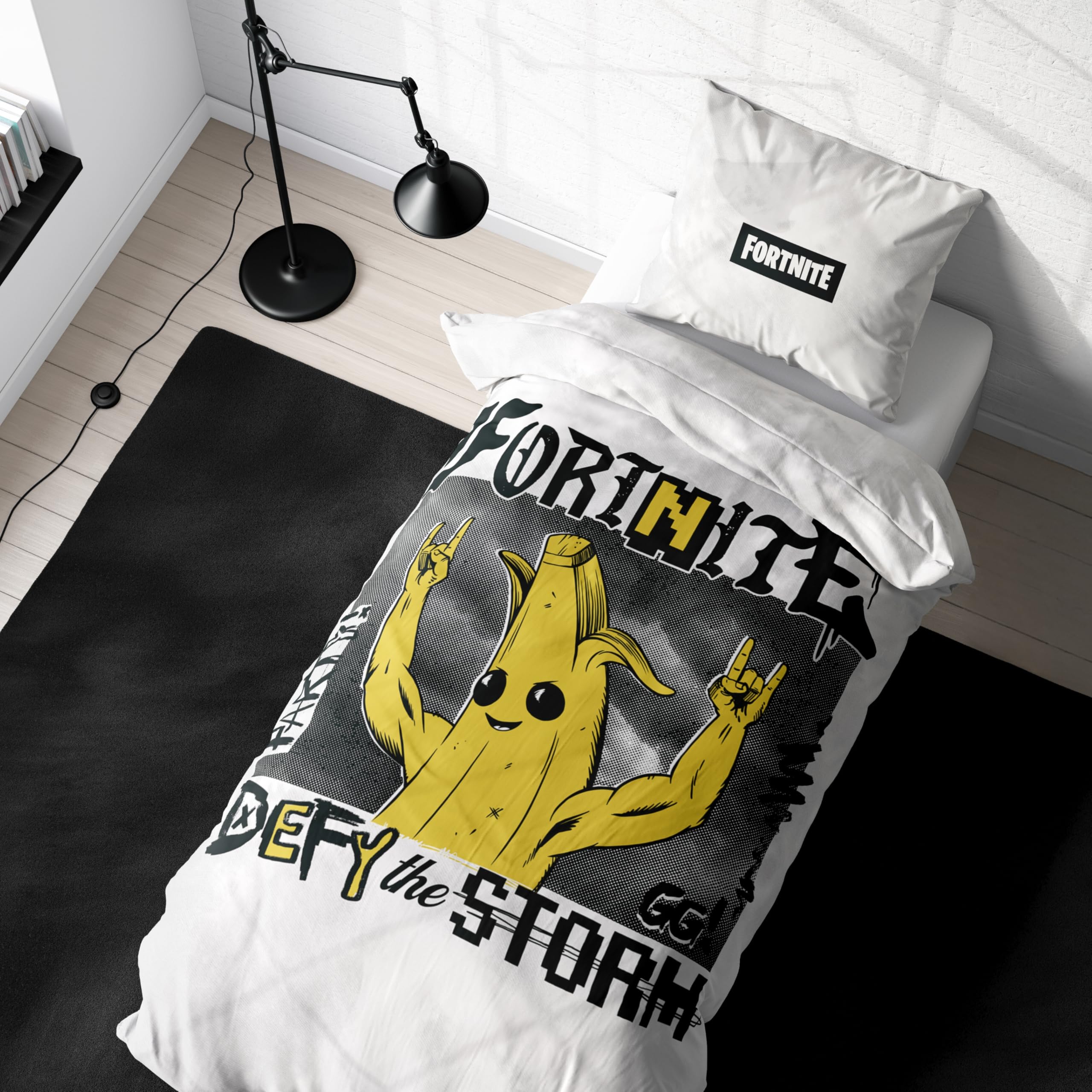 Fortnite Bed Linen 135x200cm - Teenager Gaming Gift Idea Banana Peely 1xPillowcase 80x80cm + Duvet Cover 135x200cm, Reversible Motif Gift for Boys and Girls โ image 1