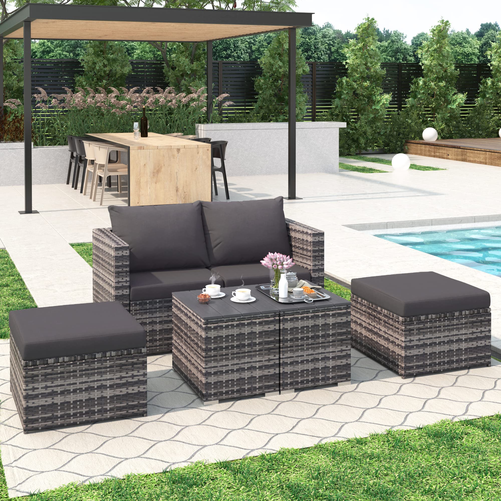 Buy KAISAN 6 Piece Grey Rattan Garden Furniture Set,Indoor Outdoor