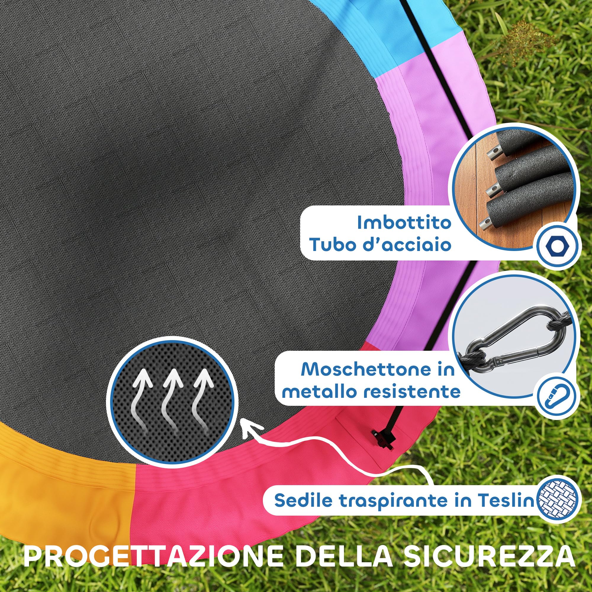 AIYAPLAY Altalena da Albero, Altalena a Nido per Bambini da Ø120 cm con Corde Regolabili e Cinghie, Gioco da Esterno per Bambini 3-8 Anni, Capacità 300 kg, Multicolore - 3