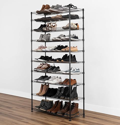 Miniatura 2 de SafeRacks Zapatero de 10 niveles, negro, organizador grande de almacenamiento de zapatos, 60 pares, soporte de zapatos resistente con estante