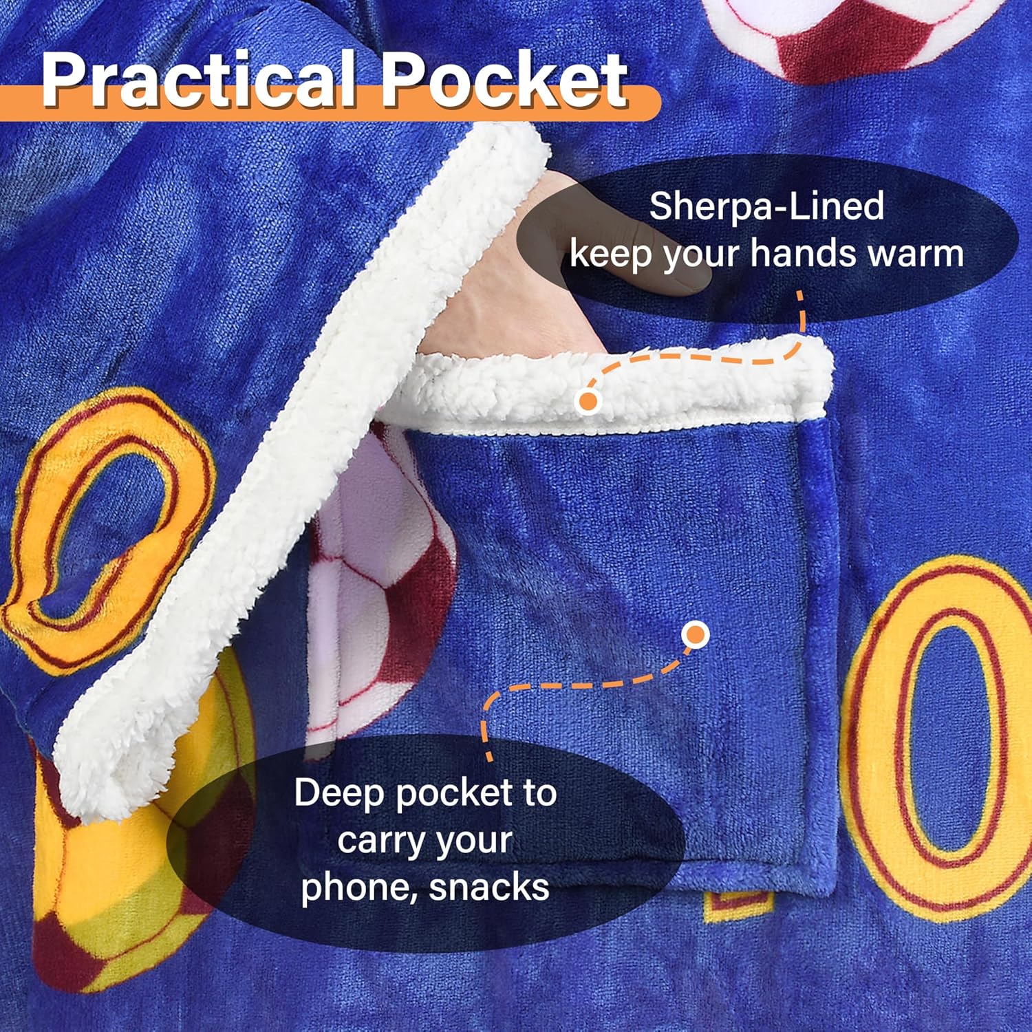 Catalonia Soccer Football Wearable Blanket with Sleeves Arms, Funny Gifts for Men, Soccer Gifts for Kids Boys Girls, Large Soft Flannel Fluffy Snuggly Blanket, Valentine's Day Gift for Him - Image 5