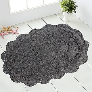 Chardin home Griffin Grey Crochet Bathrug, 100% Cotton Oval bathmat with artisanally Handcrafted Crochet Border, 21x34 Inch, Medium Rug, Perfect for Half Baths, Powder Rooms, bathrooms - Buy now