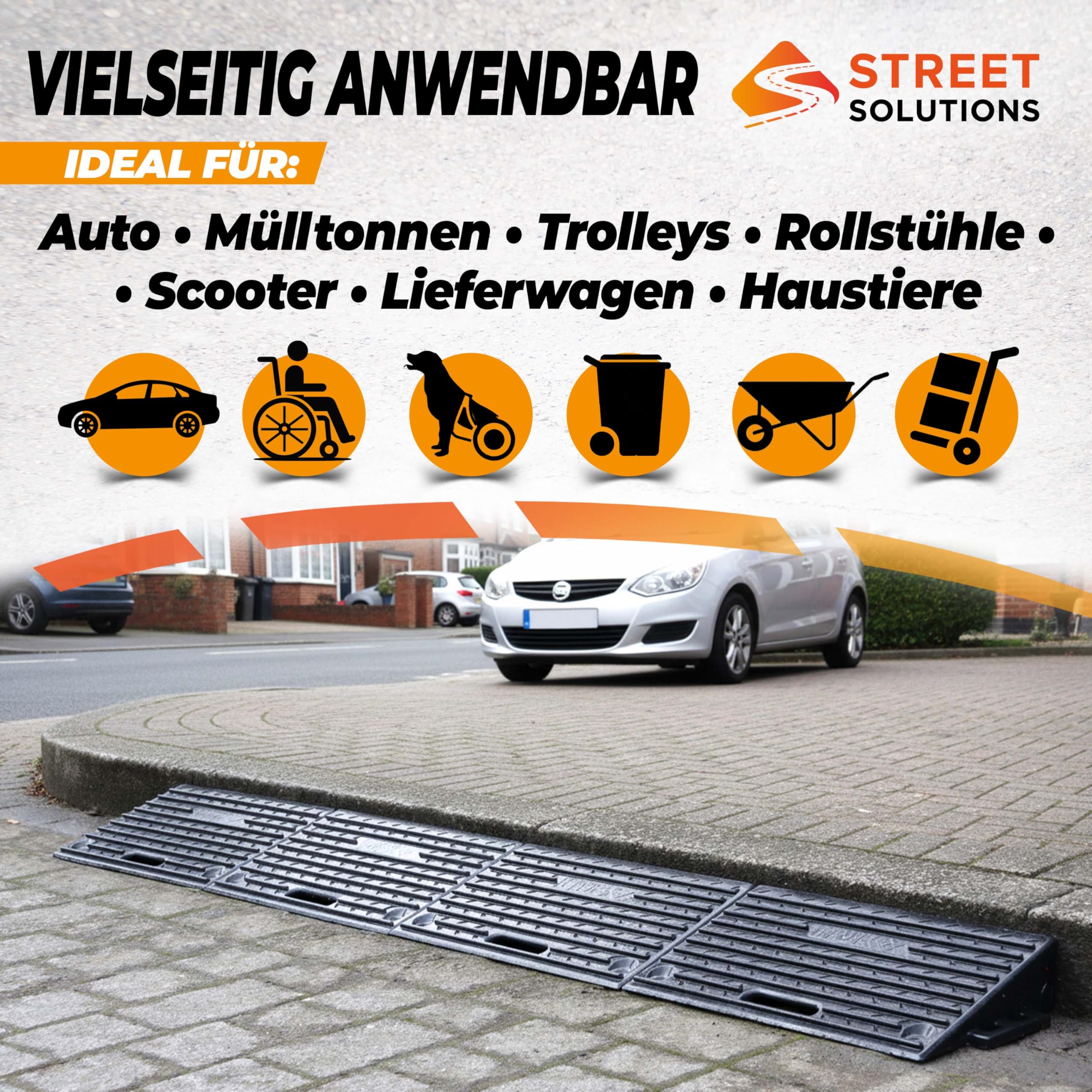 Street Solutions UK Bordsteinrampe Gummi 10 cm hoch - 2er Set rutschfeste Rollstuhlrampe für Autos, Treppen & Bordsteinkanten