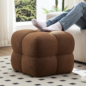 ONEVOG 21" Rust Brown Modern Ottoman, Square Fuzzy Couch Sherpa Pouf Ottoman, Tufted Fluffy Boucle Fabric Foot Stools, Upholsered Footrest & Coffee Table for Living Room Bedroom, Cute Pouf Home Decor