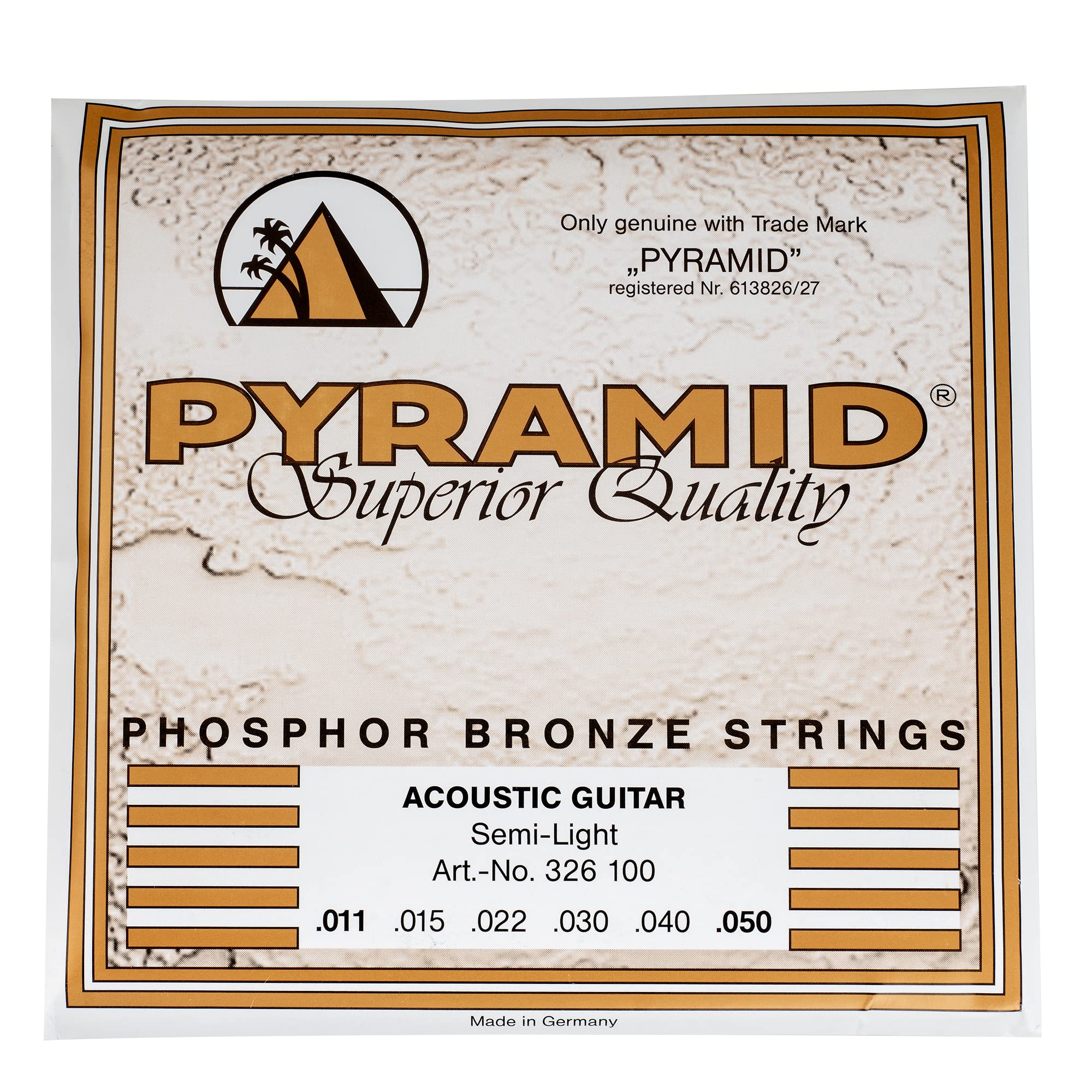 Pyramid 326100 Phosphor Bronze Roundwound Hex Core Acoustic Guitar String Set, Semi Light