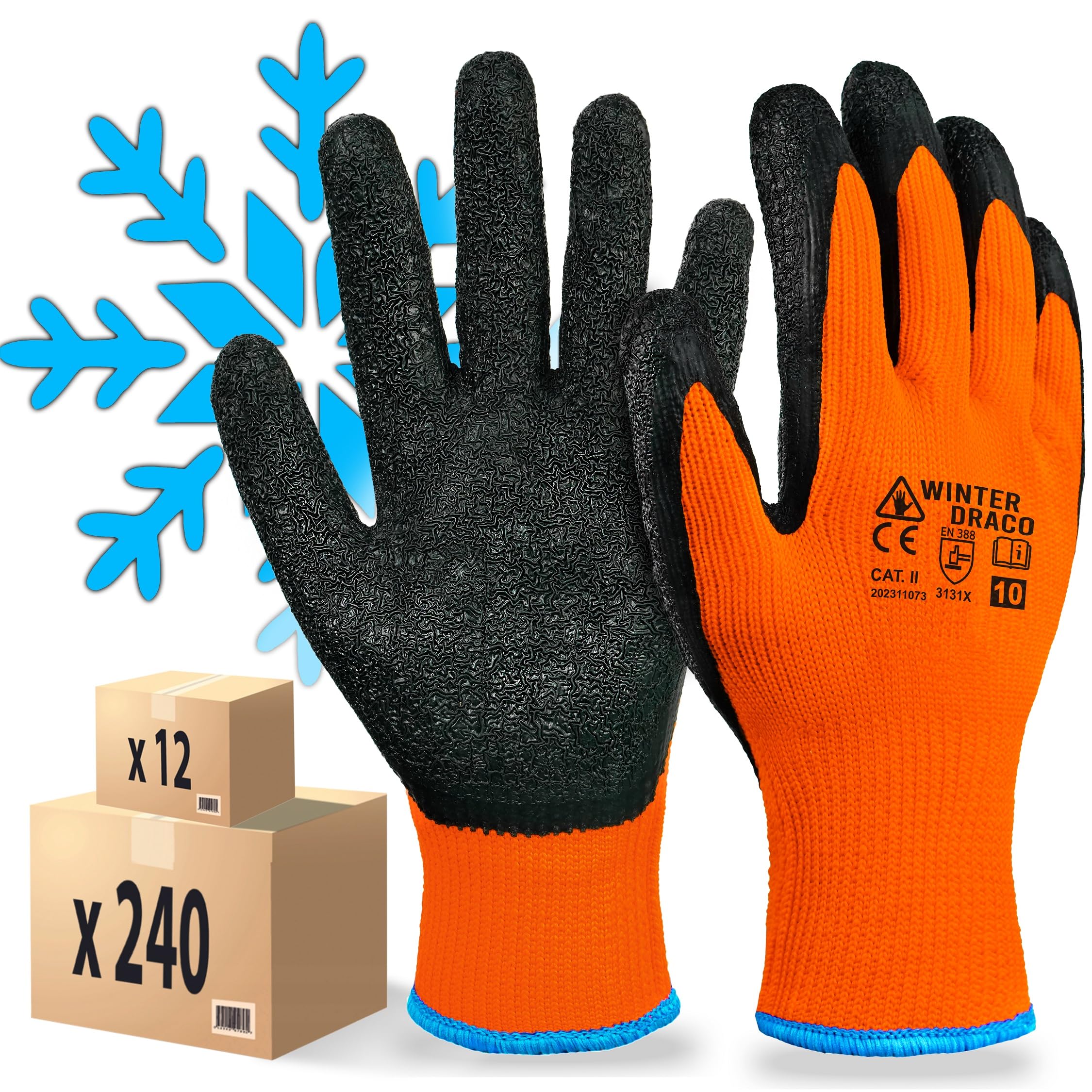 Gant Hiver Homme (48 Paires) Thermique Taille 10-XL | Gant Thermique Anti Froid avec Latex, Gants de Travail, Gants Hiver Homme Travail Anti Coupure