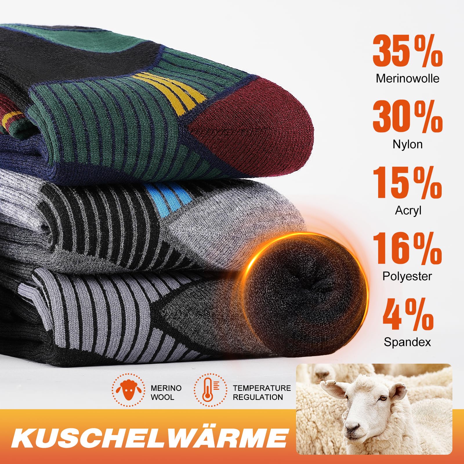 SukModen 2 pares de calcetines de esquí de lana merino para hombre, mujer y jóvenes, calcetines térmicos gruesos para días fríos, esquí y snowboard, talla 35-50