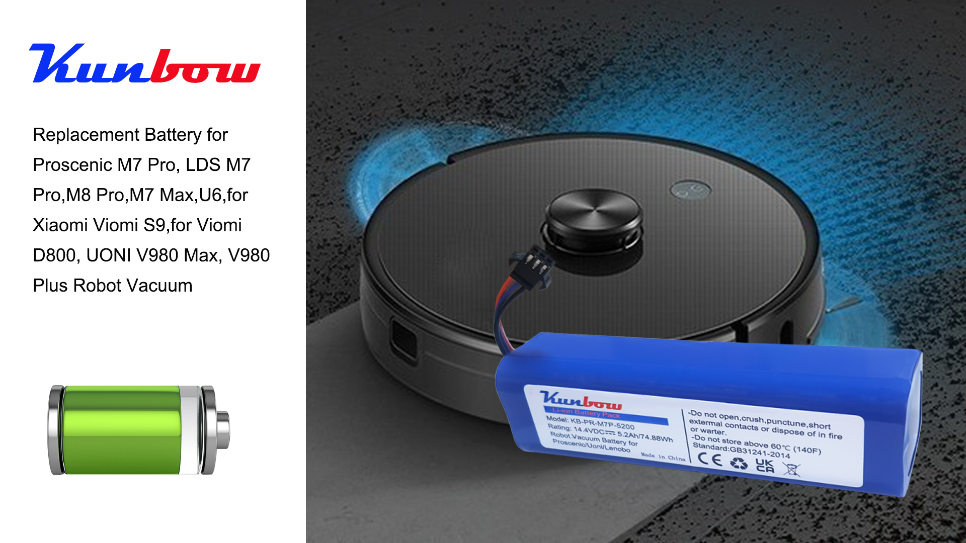 Cameron Sino Batteria Di Ricambio 5200 MAh Per Proscenic M7 Max, M7 Pro, M8 Pro, U6, Lydsto R1, S1, G2 E Altri - 14.4V, Con Protezioni Di Sicurezza - 2