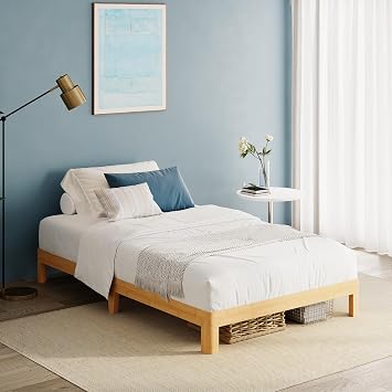 Wooden Single Bed Frame, Platform, Bamboo Wood, Sturdy, 25.4 cm High