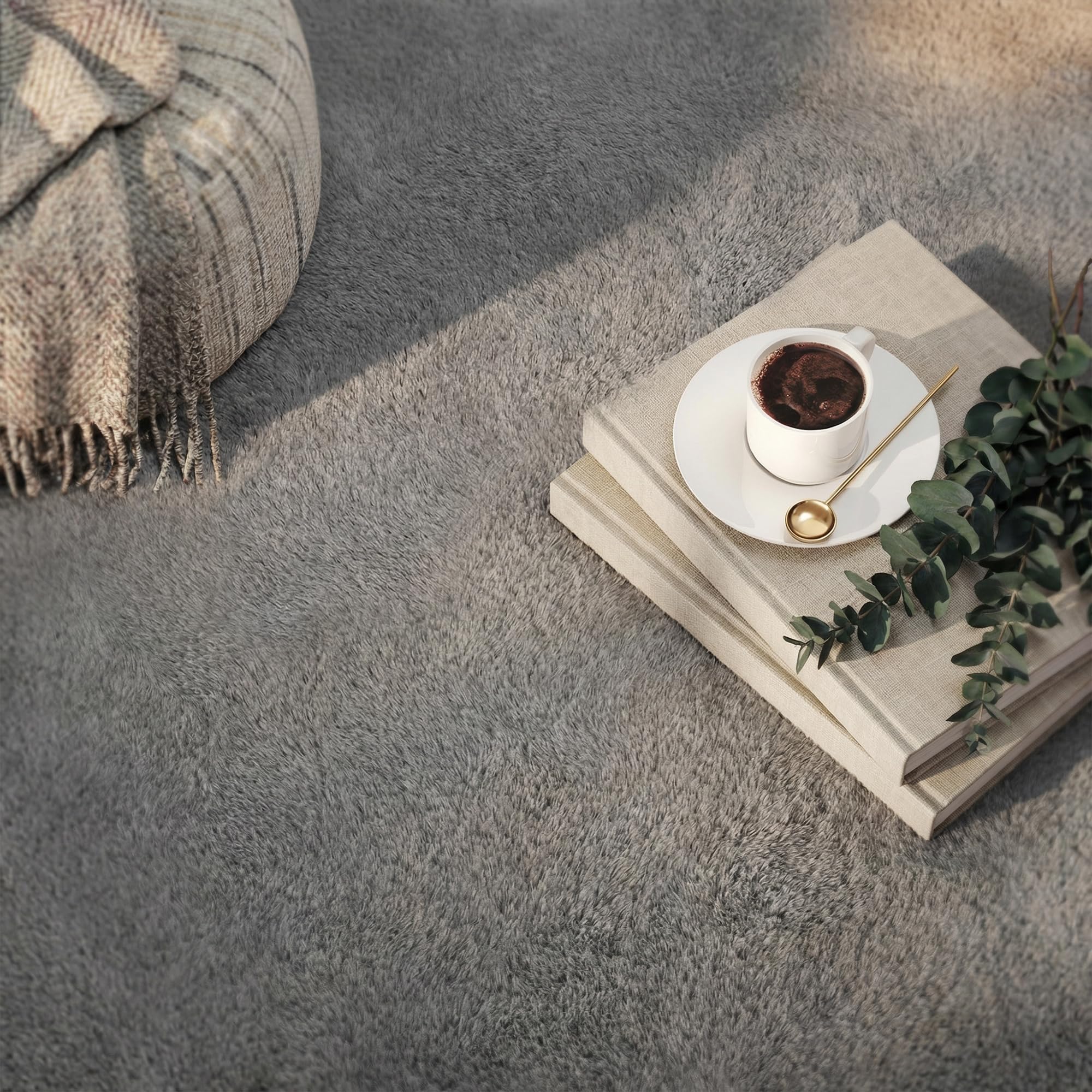HOMCOM Alfombra Salón Pelo Largo Lavable 160x230 cm Gris Claro