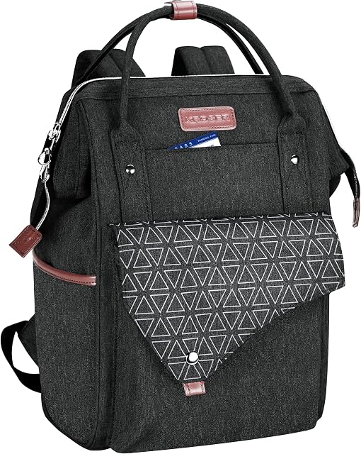 KROSER Laptop Backpack 15.6 Inch Stylish School Computer Backpack with USB Charging Port Water-repellent College Daypack Travel Business Work Bag for Women/Men-Black