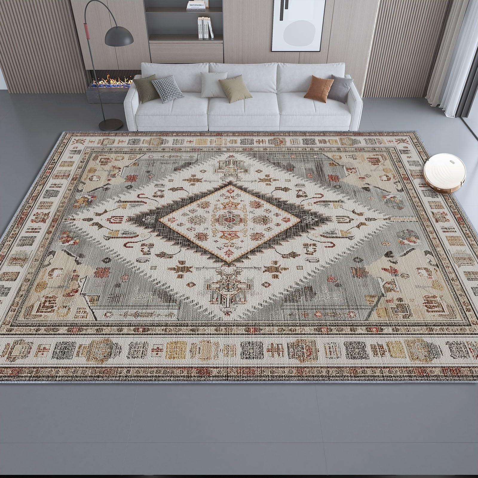 Niedriger Stapel Teppich Antirutschunterlage 120 x 180 cm, Klassisch Vintage Symmetrie Geometrisch Druck Teppich Wohnzimmer, Mehrfarbig Teppiche Waschbar für Küche, Flur, Schlafzimmer, Spielzimmer