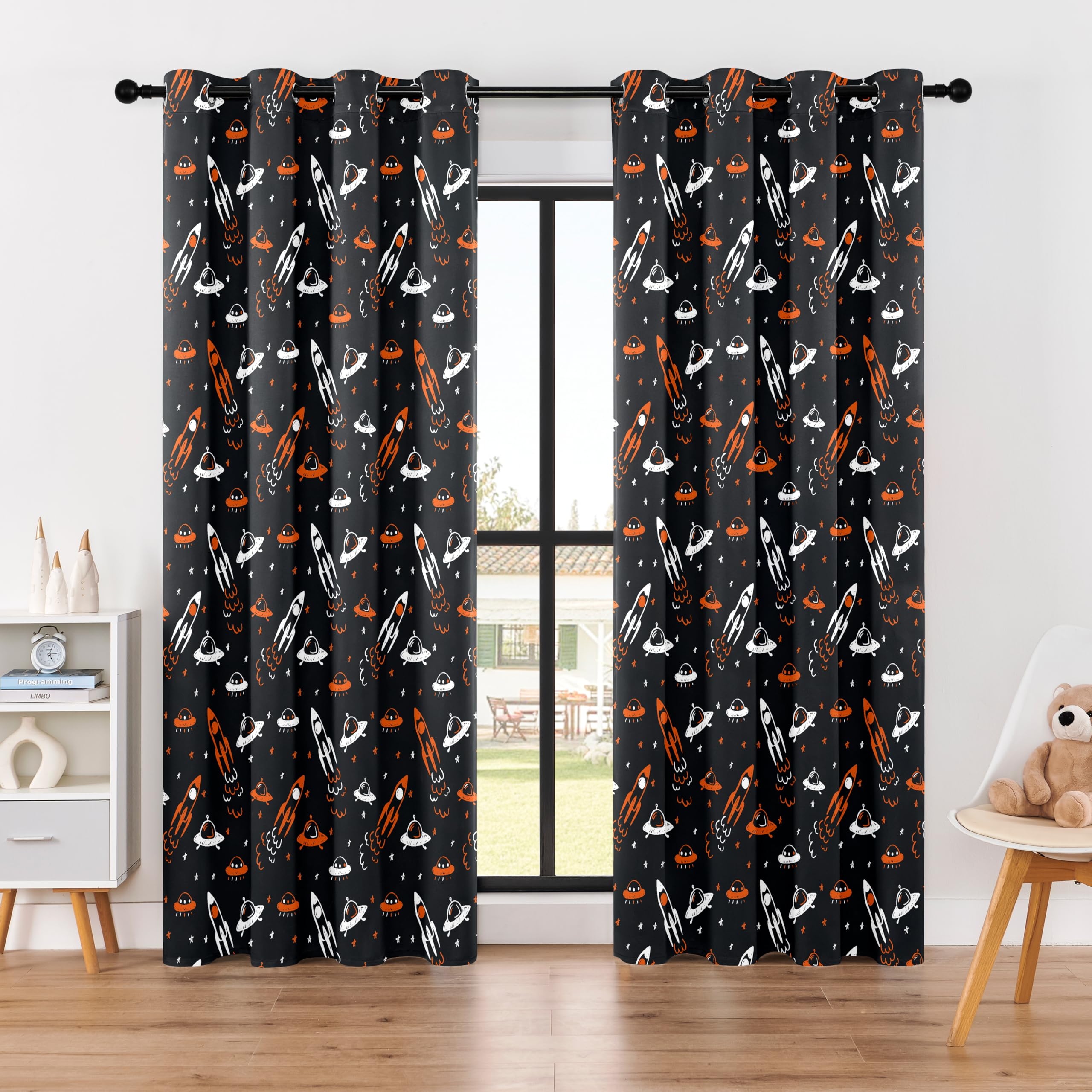 Lot de 2 rideaux occultants sur le thème de l'espace pour enfants – 100 % occultants, isolation thermique, réduction du bruit, parfaits pour chambre d'enfant et chambre d'enfant (Starlight