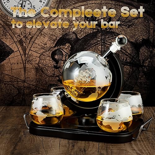 Miniatura 3 de Juego de globos de decantador de whisky, regalos para hombres, marido, novio, papá, con 4 vasos de whisky grabados, 4 cubitos de hielo, pinza y