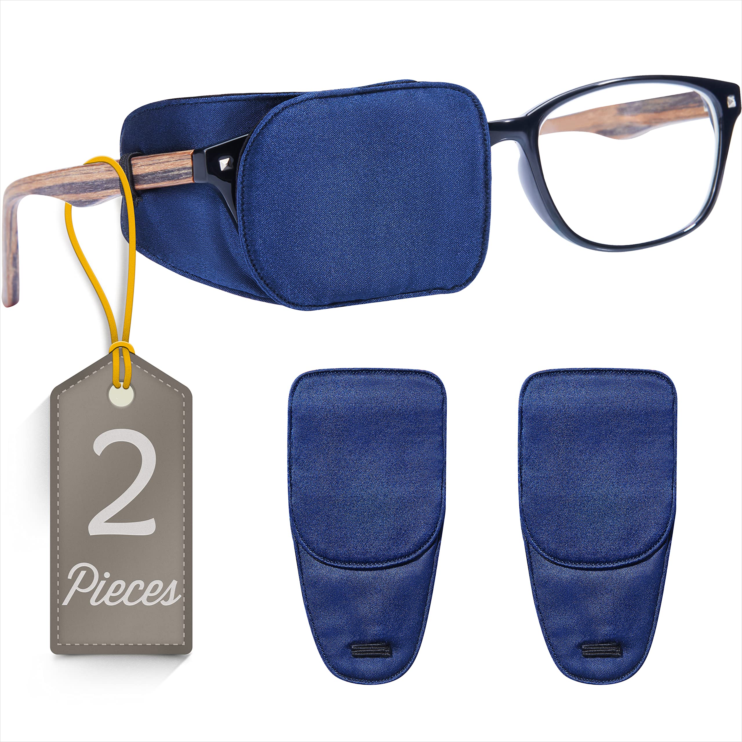 Astropic 2Pcs Silk Eye Patches for Adults Kids Glasses to Cover Either Eye (Medium, Navy Blue)