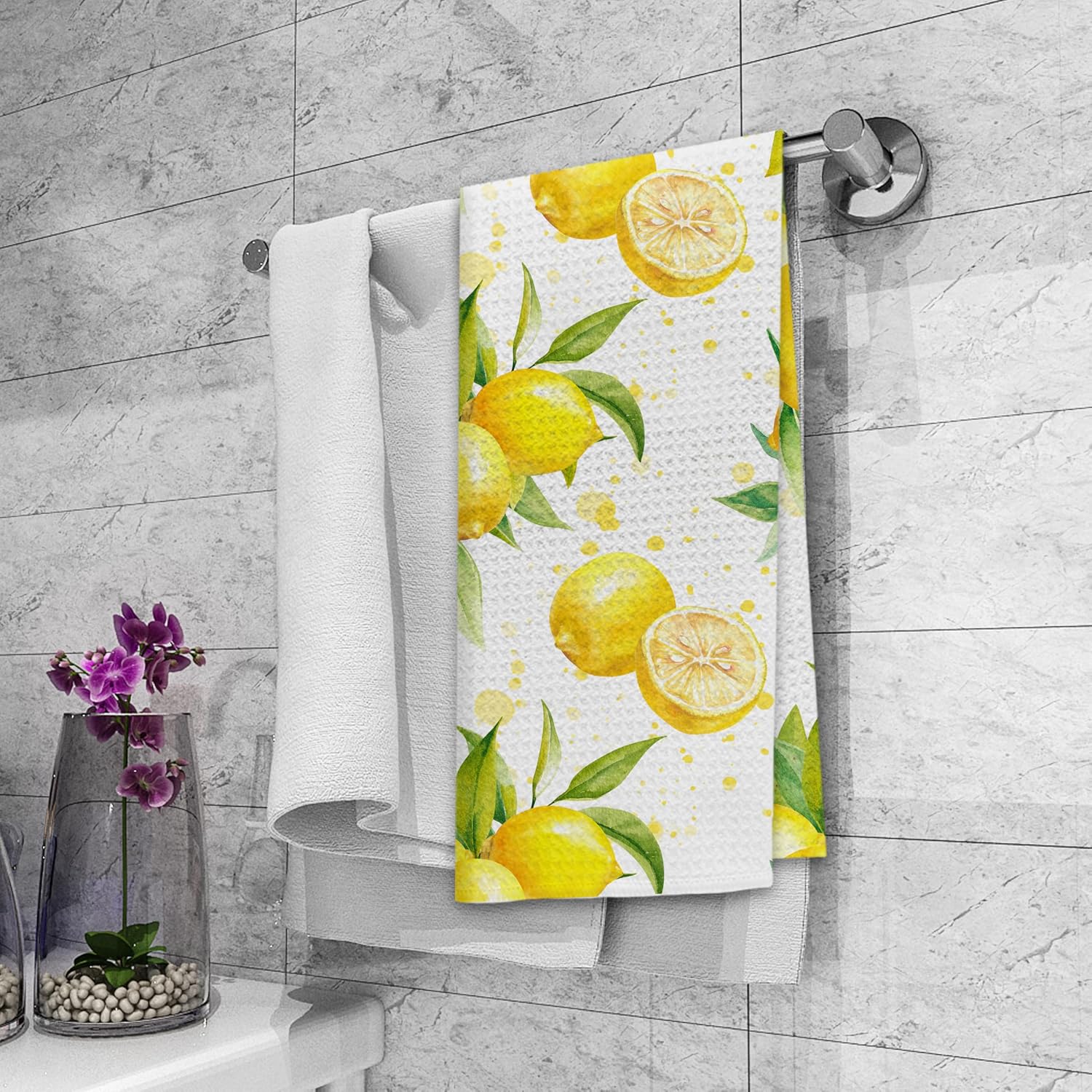 Dibor Lemon Kitchen Towels Dishcloth Set of 2, Lemon Gifts for Women Decor Dish Towels, Cottagecore Summer Fruit Decorative Hand Tea Towel for Bathroom Kitchen, 16x24 Inch