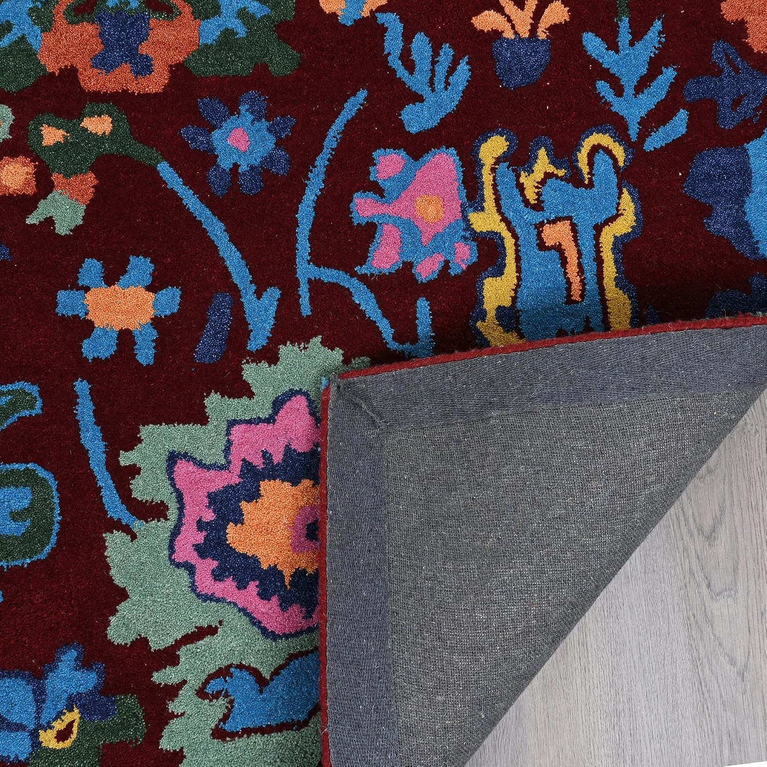 Handmade Oushak Wool Area Rug | Floral and Botanical Patterns in Soft Blue and Green | Luxurious Thick Pile for Living Room, Bedroom & Dining Room Decor (Deep Maroon, 5' x 8')