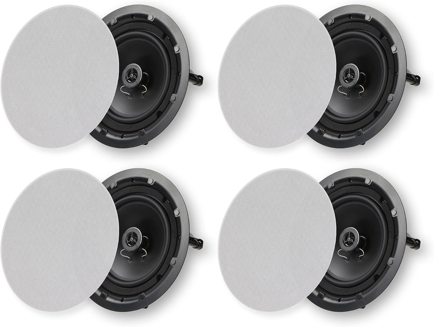 Micca 8" 2-Way in Ceiling or Wall Round Speakers, 4 Pack, 8 Inch Woofer, 9.75" Cutout Diameter, Low Profile Rimless Design, for Indoor Rooms or Covered Outdoor Porches, White, Paintable