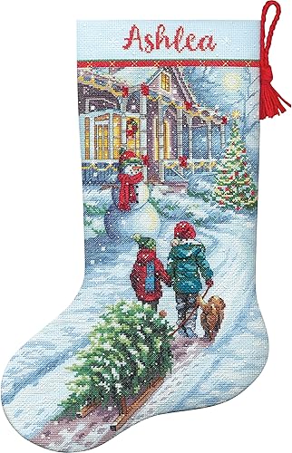 Miniatura 5 de Dimensions 70-08995 Holiday Tradition - Kit de calcetines de punto de cruz personalizable para Navidad, 16 pulgadas de largo, 14 unidades de Aida