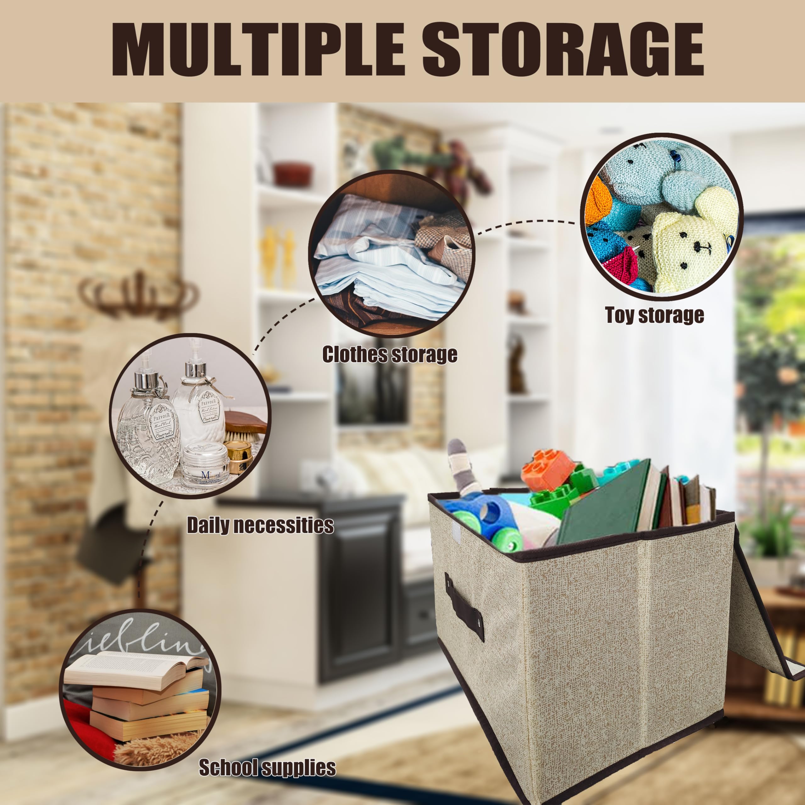 Fabric Storage Boxes with Lids, Pack of 4, Wardrobe Storage Organiser, Foldable Storage Box for Clothes Toy, Photo, Closet - Image 2