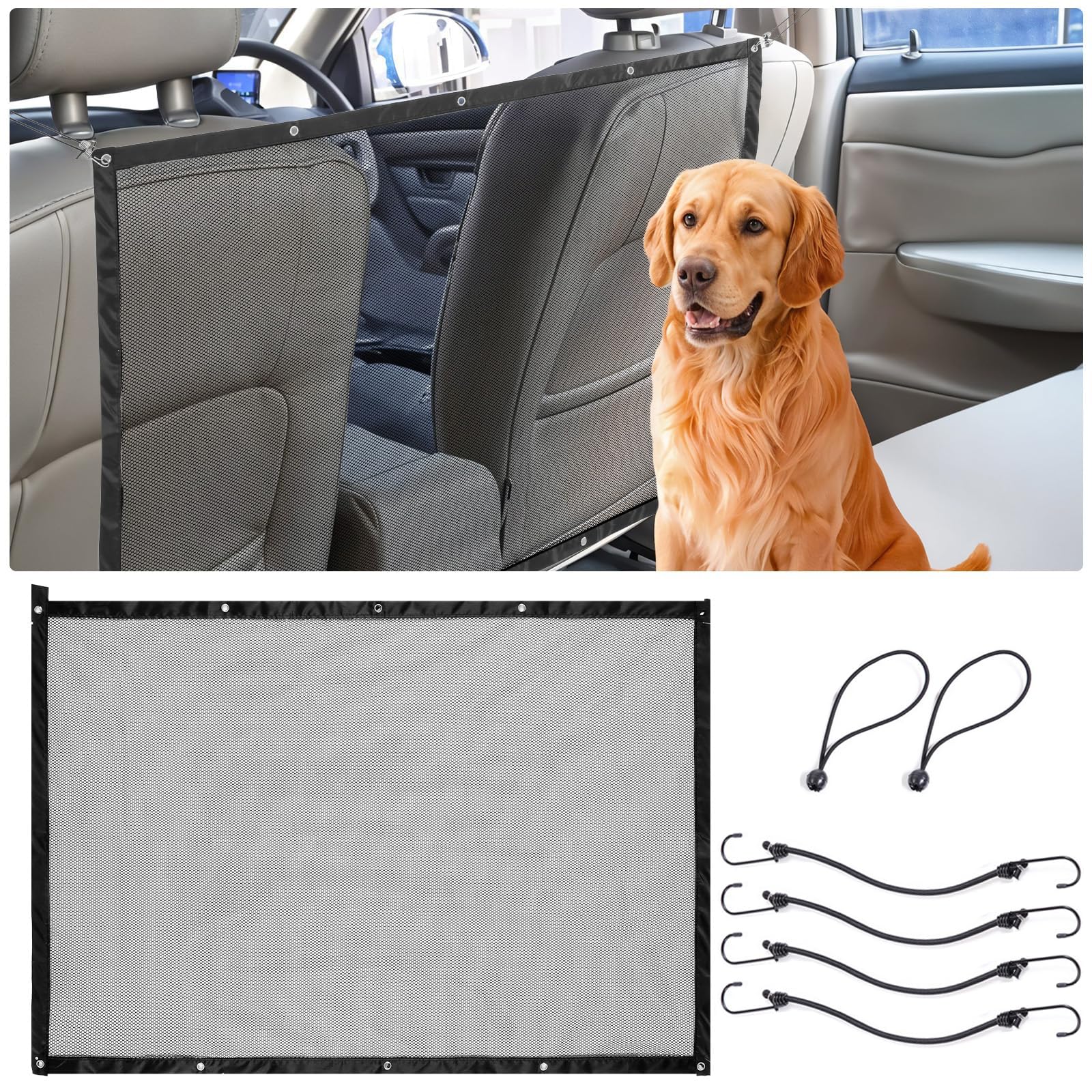 Filet De Sécurité Pour Chien En Voiture - Barrière Réglable 115x62 Cm, 4 Crochets | SUV, Berline, Monospace