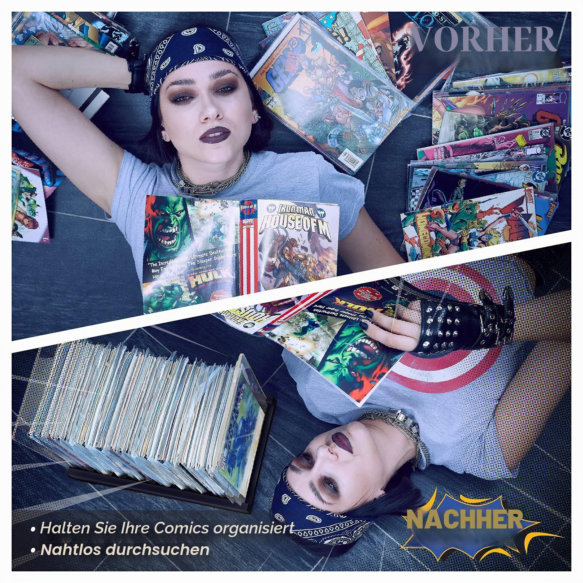 Comicbuch-Aufbewahrungshalter, Vitrine für Sammler – zum Patent angemeldete Comicbox aus Holz und Acryl, Behälter und Organizer, speichert bis zu 150 Ausgaben, 36,7 x 20,3 cm (14,5 x 8 Zoll) (schwarz)