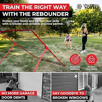 Volleyball Rebounder Net - 7' x 5' Adjustable Bounce Back Volleyball Practice Net Rebounder for Improving Bumping, Spiking, Serving - Portable Travel Training Equipment Designed by a Coach
