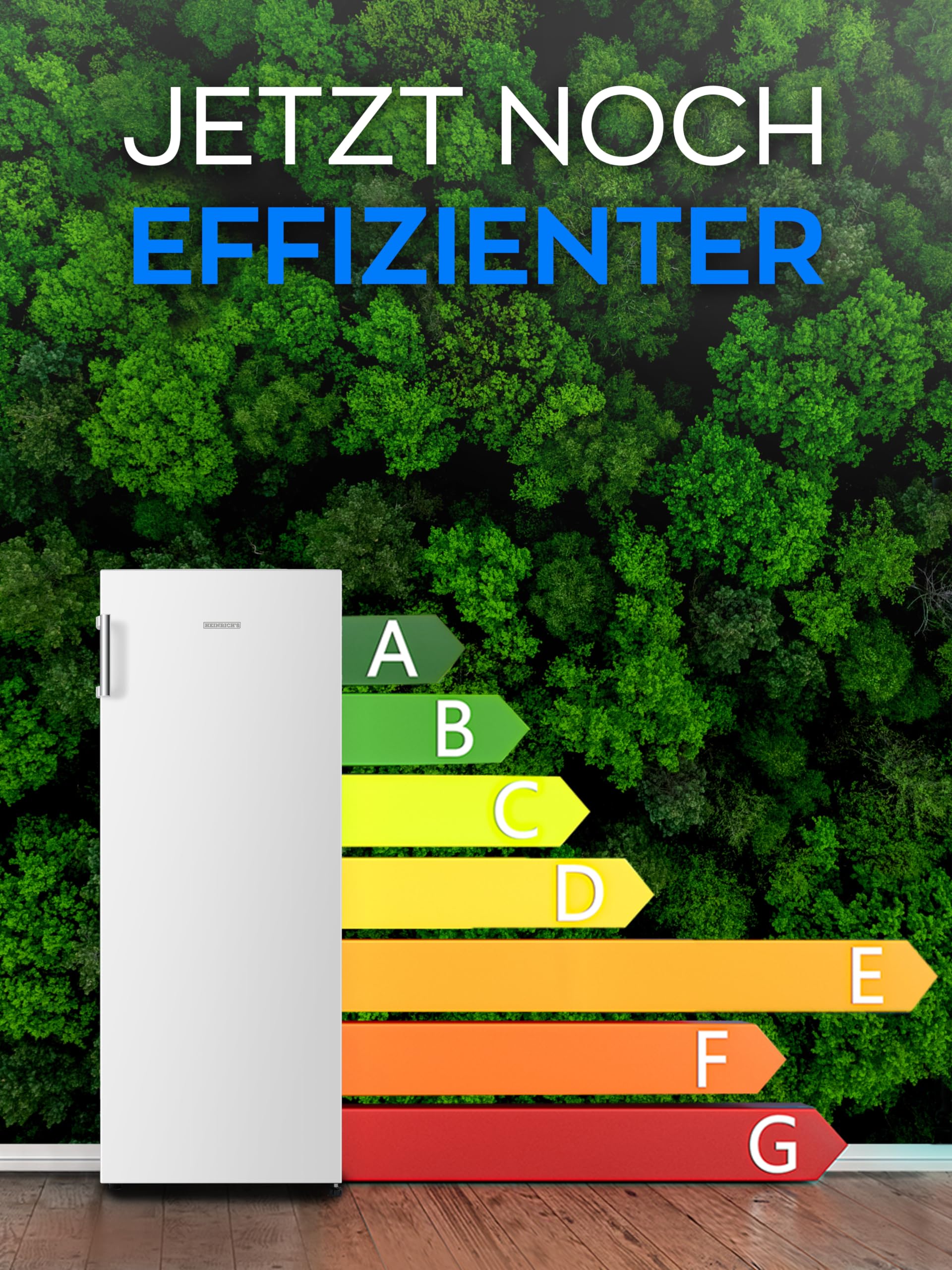 Heinrich´s freistehender Kühlschrank 242L, Standkühlschrank mit LED-Beleuchtung, 5 Glasablagen, Türanschlag wechselbar, leise 40dB, weiß