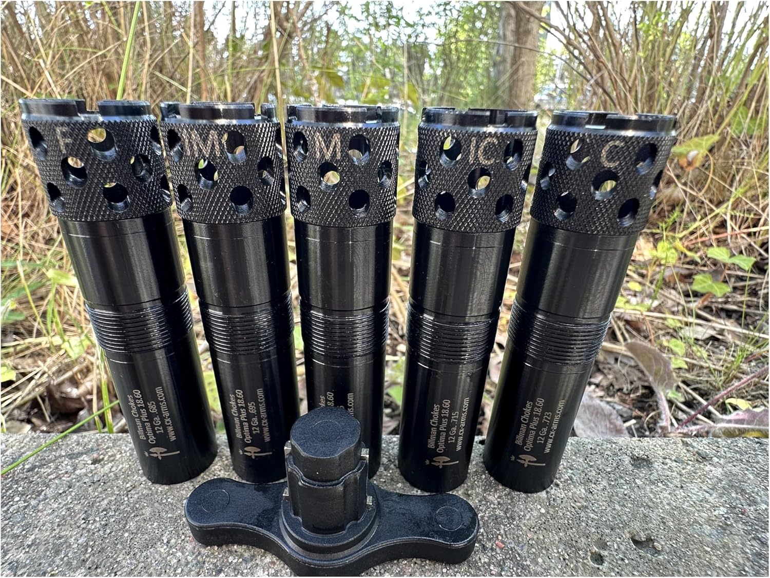Optima Plus Cal 12 Ga 18.60 Black Ported Choke Tube Extended 5-Set Compatible/Replacement By BillmanArsenal for Skeet, Trap and Hunting.
